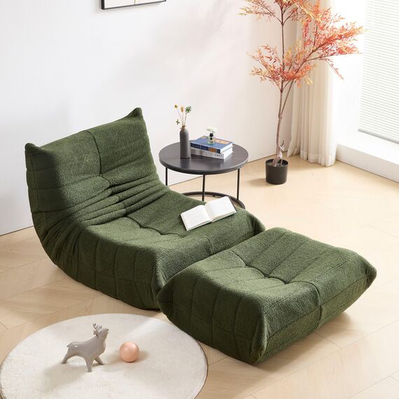 okwish Schlafsofas Relaxsessel mit Rückenlehne und Fußstütze, Lazy Sofa, Indoor-Sitzkissen, Faltbarer Meditationsstuhl, geeignet für Schlafzimmer, Wohnzimmer, Grün