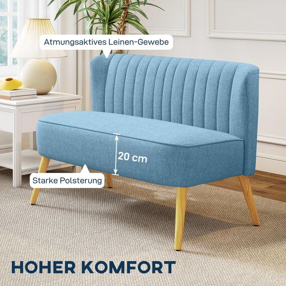HOMCOM Sofa 2 Sitzer Couch, Kleine Loveseat mit Leinen-Optik Modern Polstersofa für Wohnzimmer, Schlafzimmer, kleinen Raum, Blau 117 x 56,5 x 77 cm