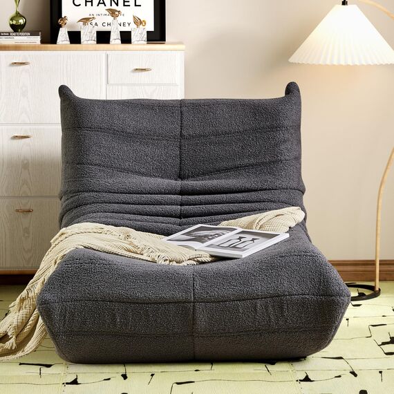 okwish Schlafsofas Relaxsessel mit Rückenlehne und Fußstütze, Lazy Sofa, Indoor-Sitzkissen, Faltbarer Meditationsstuhl, geeignet für Schlafzimmer, Wohnzimmer, Grau