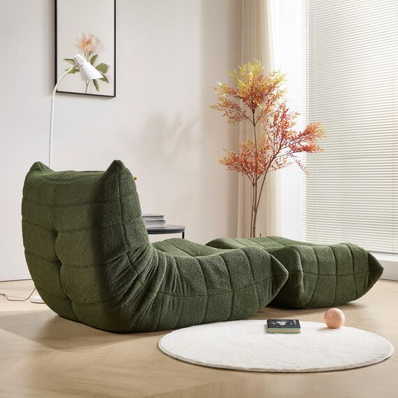 okwish Schlafsofas Relaxsessel mit Rückenlehne und Fußstütze, Lazy Sofa, Indoor-Sitzkissen, Faltbarer Meditationsstuhl, geeignet für Schlafzimmer, Wohnzimmer, Grün