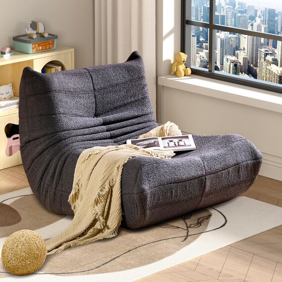 okwish Schlafsofas Relaxsessel mit Rückenlehne und Fußstütze, Lazy Sofa, Indoor-Sitzkissen, Faltbarer Meditationsstuhl, geeignet für Schlafzimmer, Wohnzimmer, Grau