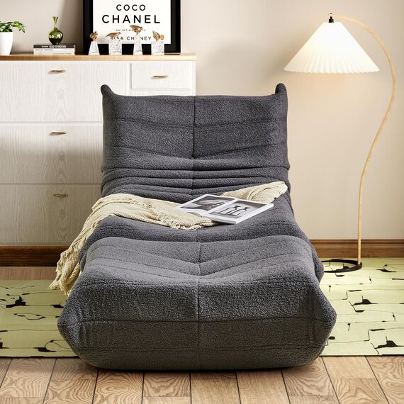 okwish Schlafsofas Relaxsessel mit Rückenlehne und Fußstütze, Lazy Sofa, Indoor-Sitzkissen, Faltbarer Meditationsstuhl, geeignet für Schlafzimmer, Wohnzimmer, Grau