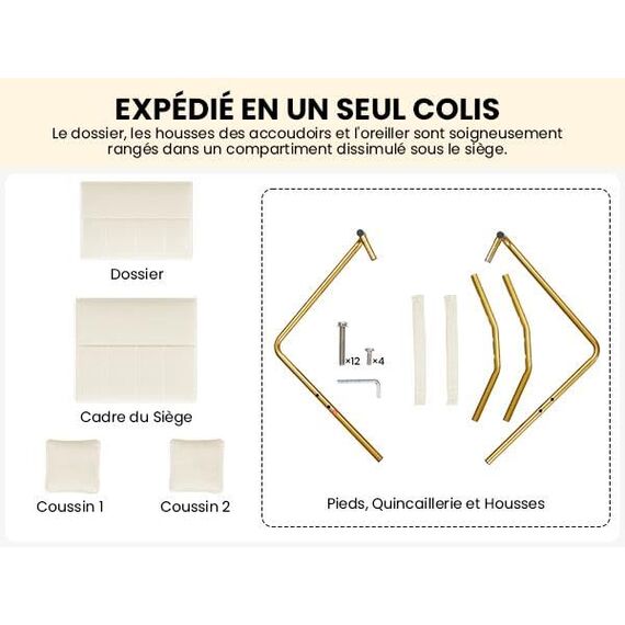 Yaheetech Polstersofa mit Armlehnen & Beine aus Metall Modernes Einzelsofa mit 2 Lendenkissen Loveseat für Wohnzimmer, Heimbüro Beige