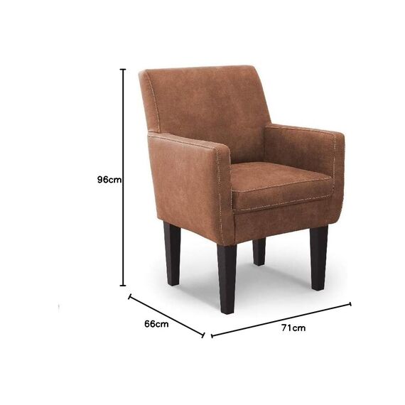 CAVADORE Diningsessel Malm / Polstersessel für Küche oder Esszimmer in Lederoptik / Mit Kontrastnaht / Passend zur Küchengarnitur Malm / 66 x 96 x 71 / Mikrofaser: cognac