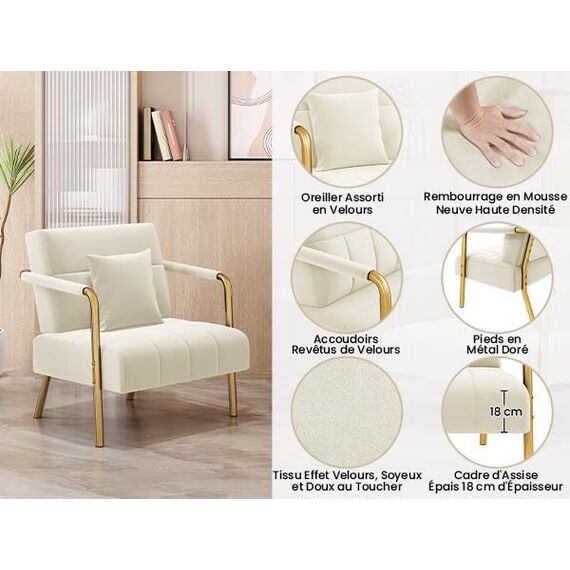 Yaheetech Polstersofa mit Armlehnen & Beine aus Metall Modernes Einzelsofa mit 2 Lendenkissen Loveseat für Wohnzimmer, Heimbüro Beige