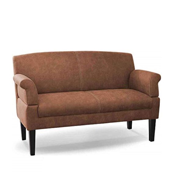 CAVADORE 2-Sitzer Küchensofa Malm, Sitzbank für Küche oder Esszimmer in Lederoptik, Inkl. Armteilverstellung, Federkern und moderner Kontrastnaht, 152 x 97 x 78, Mikrofaser: cognac