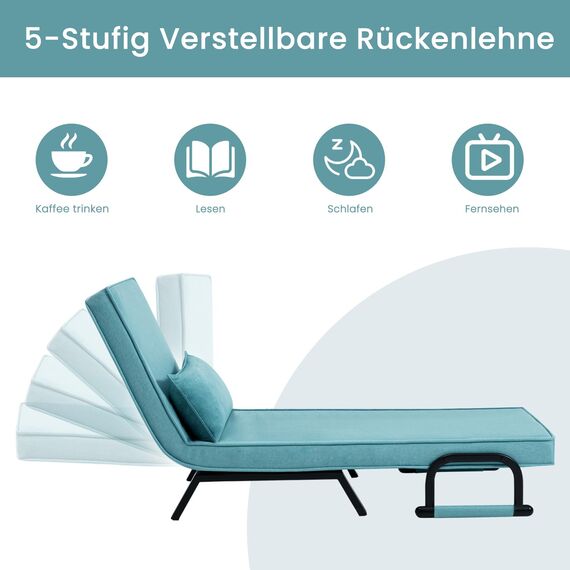 WOLTU Schlafsessel 3 in 1 mit bettfunktion, Gästebettfür, Schlafsofa mit Bettfunktion, Verstellbarer Rückenlehne, Wohnzimmer, Schlafzimmer, Balkon, Metallrahmen Leinen, 65 x 75 x 78cm, Blau