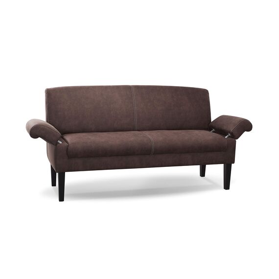 CAVADORE 3-Sitzer Küchensofa Malm, Sitzbank für Küche oder Esszimmer in Lederoptik, Inkl. Armteilverstellung, Federkern und moderner Kontrastnaht, 182 x 97 x 78, Mikrofaser: braun
