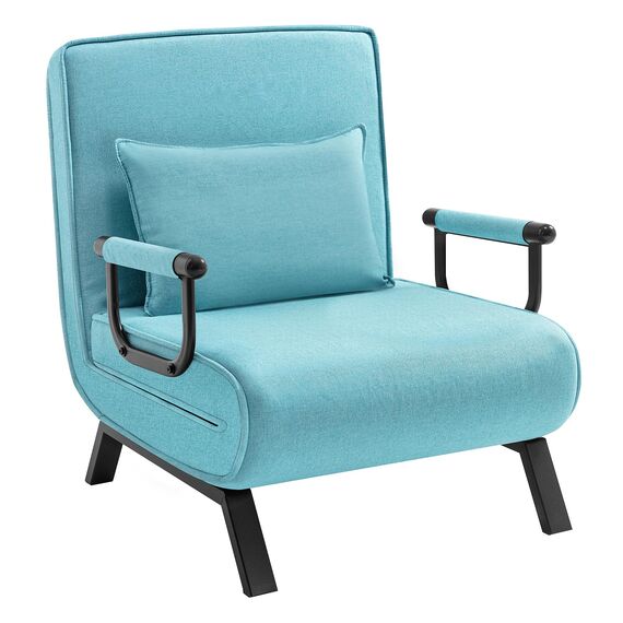 WOLTU Schlafsessel 3 in 1 mit bettfunktion, Gästebettfür, Schlafsofa mit Bettfunktion, Verstellbarer Rückenlehne, Wohnzimmer, Schlafzimmer, Balkon, Metallrahmen Leinen, 80 x 82 x 74 cm, Blau