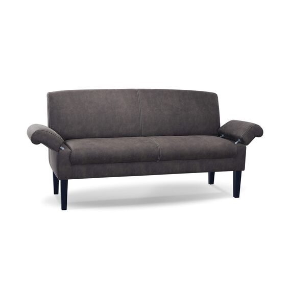 CAVADORE 3-Sitzer Küchensofa Malm, Sitzbank für Küche oder Esszimmer in Lederoptik, Inkl. Armteilverstellung, Federkern und moderner Kontrastnaht, 182 x 97 x 78, Mikrofaser: grau