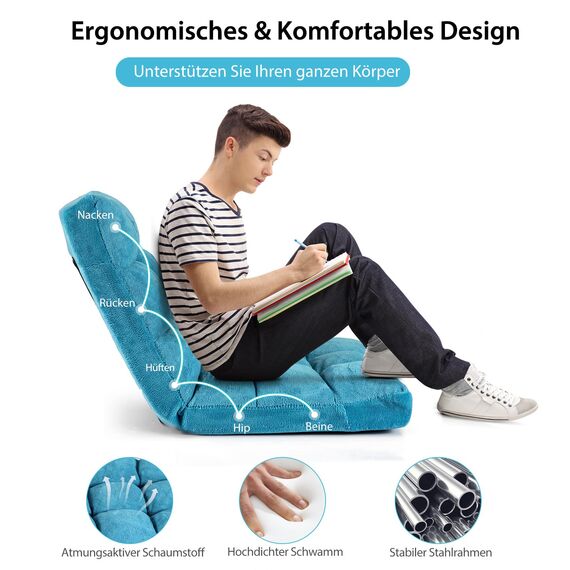 GOPLUS Bodenstuhl, Bodensofa mit Rückenlehne, Bodensessel mit Schlaffunktion, Floor Chair, Lazy Sofa, Meditationsstuhl für Wohnzimmer & Balkon (Türkis)