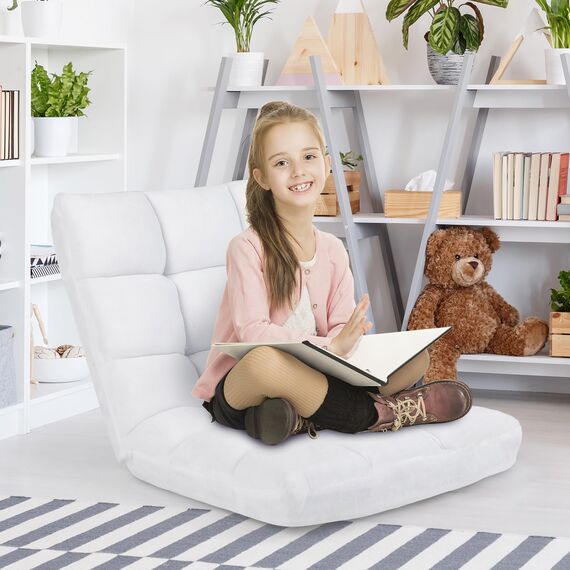 GOPLUS Bodenstuhl, Bodensofa mit Rückenlehne, Bodensessel mit Schlaffunktion, Floor Chair, Lazy Sofa, Meditationsstuhl für Wohnzimmer & Balkon (Weiß)