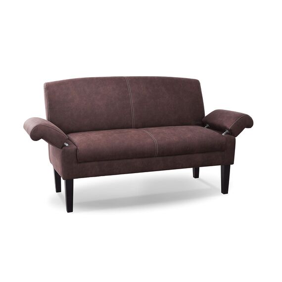 CAVADORE 2-Sitzer Küchensofa Malm, Sitzbank für Küche oder Esszimmer in Lederoptik, Inkl. Armteilverstellung, Federkern und moderner Kontrastnaht, 152 x 97 x 78, Mikrofaser: braun