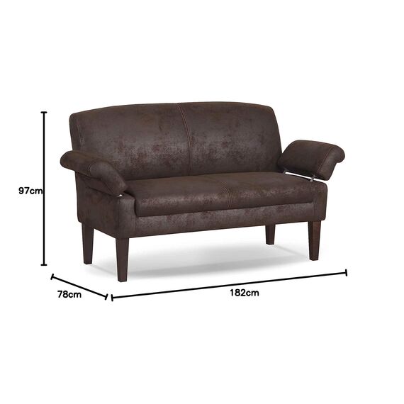 CAVADORE 3-Sitzer Küchensofa Malm, Sitzbank für Küche oder Esszimmer in Lederoptik, Inkl. Armteilverstellung, Federkern und moderner Kontrastnaht, 182 x 97 x 78, Mikrofaser: braun
