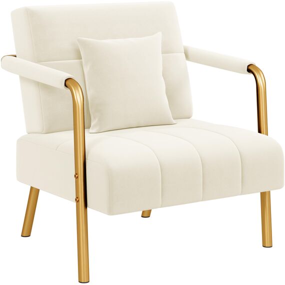 Yaheetech Polstersofa mit Armlehnen & Beine aus Metall Modernes Einzelsofa mit 2 Lendenkissen Loveseat für Wohnzimmer, Heimbüro Beige