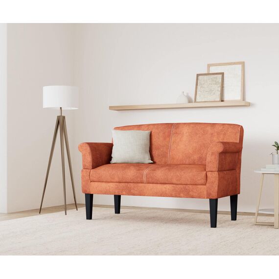 CAVADORE 2-Sitzer Küchensofa Malm, Sitzbank für Küche oder Esszimmer in Lederoptik, Inkl. Armteilverstellung, Federkern und moderner Kontrastnaht, 152 x 97 x 78, Mikrofaser: cognac
