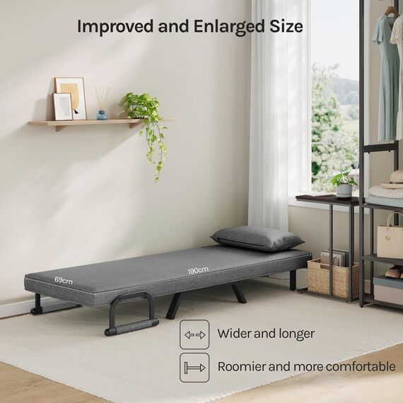 WOLTU Schlafsessel 3 in 1 mit bettfunktion, Gästebettfür, Schlafsofa mit Bettfunktion, Verstellbarer Rückenlehne, Wohnzimmer, Schlafzimmer, Balkon, Metallrahmen Leinen, 80 x 82 x 74 cm, Dunkelgrau