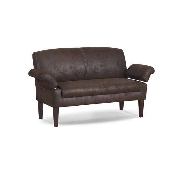 CAVADORE 3-Sitzer Küchensofa Malm, Sitzbank für Küche oder Esszimmer in Lederoptik, Inkl. Armteilverstellung, Federkern und moderner Kontrastnaht, 182 x 97 x 78, Mikrofaser: braun