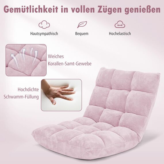 GOPLUS Bodenstuhl, Bodensofa mit Rückenlehne, Bodensessel mit Schlaffunktion, Floor Chair, Lazy Sofa, Meditationsstuhl für Wohnzimmer & Balkon (Hellrosa)