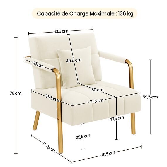 Yaheetech Polstersofa mit Armlehnen & Beine aus Metall Modernes Einzelsofa mit 2 Lendenkissen Loveseat für Wohnzimmer, Heimbüro Beige