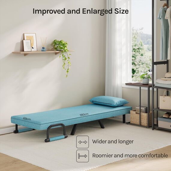 WOLTU Schlafsessel 3 in 1 mit bettfunktion, Gästebettfür, Schlafsofa mit Bettfunktion, Verstellbarer Rückenlehne, Wohnzimmer, Schlafzimmer, Balkon, Metallrahmen Leinen, 80 x 82 x 74 cm, Blau