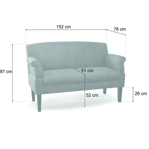 CAVADORE 2-Sitzer Küchensofa Malm, Sitzbank für Küche oder Esszimmer in Lederoptik, Inkl. Armteilverstellung, Federkern und moderner Kontrastnaht, 152 x 97 x 78, Mikrofaser: cognac