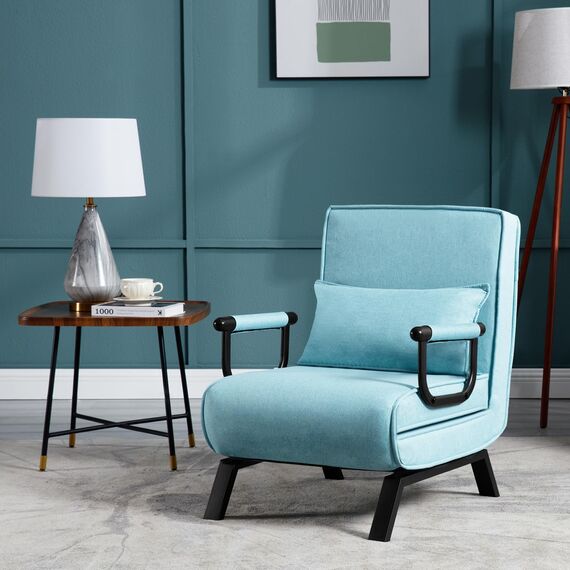 WOLTU Schlafsessel 3 in 1 mit bettfunktion, Gästebettfür, Schlafsofa mit Bettfunktion, Verstellbarer Rückenlehne, Wohnzimmer, Schlafzimmer, Balkon, Metallrahmen Leinen, 65 x 75 x 78cm, Blau