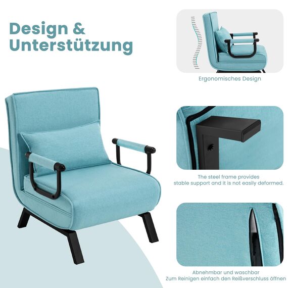 WOLTU Schlafsessel 3 in 1 mit bettfunktion, Gästebettfür, Schlafsofa mit Bettfunktion, Verstellbarer Rückenlehne, Wohnzimmer, Schlafzimmer, Balkon, Metallrahmen Leinen, 65 x 75 x 78cm, Blau