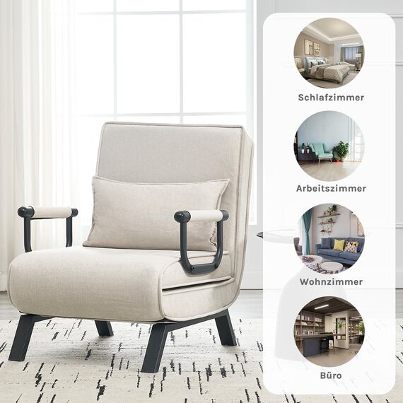WOLTU Schlafsessel 3 in 1 mit bettfunktion, Gästebettfür, Schlafsofa mit Bettfunktion, Verstellbarer Rückenlehne, Wohnzimmer, Schlafzimmer, Balkon, Metallrahmen Leinen, 65 x 75 x 78cm, Beige
