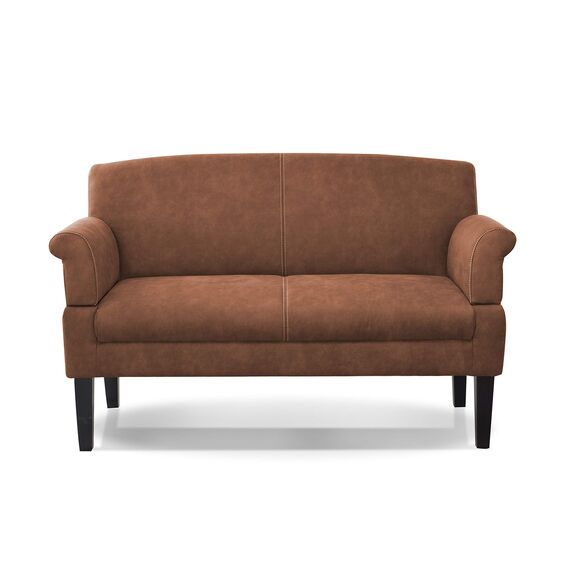 CAVADORE 2-Sitzer Küchensofa Malm, Sitzbank für Küche oder Esszimmer in Lederoptik, Inkl. Armteilverstellung, Federkern und moderner Kontrastnaht, 152 x 97 x 78, Mikrofaser: cognac