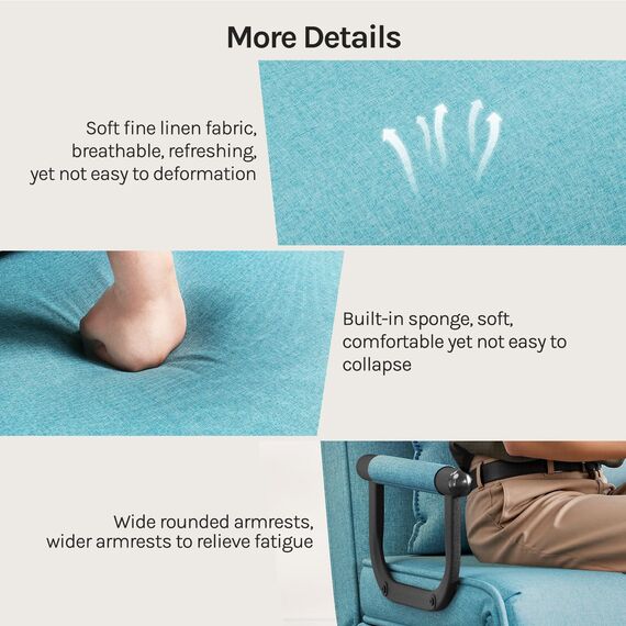 WOLTU Schlafsessel 3 in 1 mit bettfunktion, Gästebettfür, Schlafsofa mit Bettfunktion, Verstellbarer Rückenlehne, Wohnzimmer, Schlafzimmer, Balkon, Metallrahmen Leinen, 80 x 82 x 74 cm, Blau