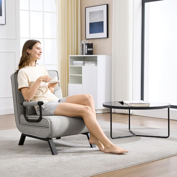 WOLTU Schlafsessel 3 in 1 mit bettfunktion, Gästebettfür, Schlafsofa mit Bettfunktion, Verstellbarer Rückenlehne, Wohnzimmer, Schlafzimmer, Balkon, Metallrahmen Leinen, 65 x 75 x 78cm, Hellgrau