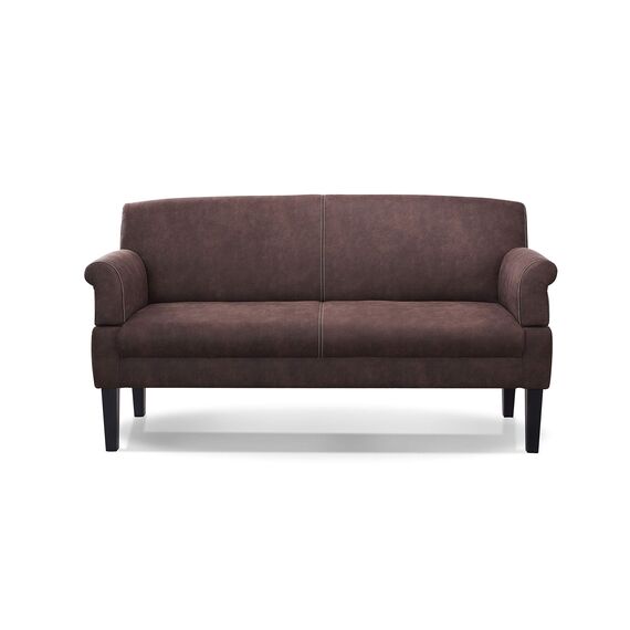 CAVADORE 3-Sitzer Küchensofa Malm, Sitzbank für Küche oder Esszimmer in Lederoptik, Inkl. Armteilverstellung, Federkern und moderner Kontrastnaht, 182 x 97 x 78, Mikrofaser: braun