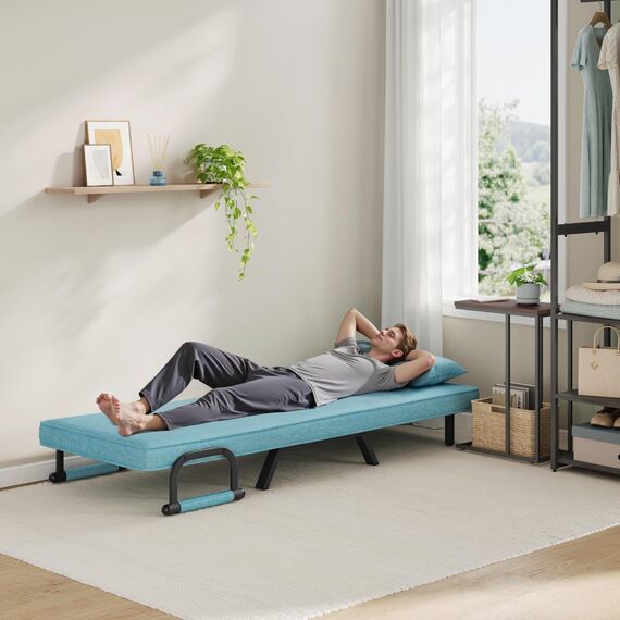 WOLTU Schlafsessel 3 in 1 mit bettfunktion, Gästebettfür, Schlafsofa mit Bettfunktion, Verstellbarer Rückenlehne, Wohnzimmer, Schlafzimmer, Balkon, Metallrahmen Leinen, 80 x 82 x 74 cm, Blau