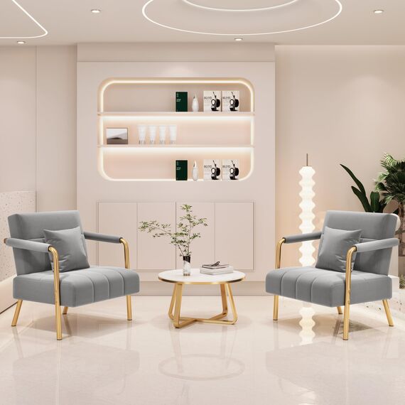 Yaheetech Polstersofa mit Armlehnen & Beine aus Metall Modernes Einzelsofa mit 2 Lendenkissen Loveseat für Wohnzimmer, Heimbüro Hellgrau