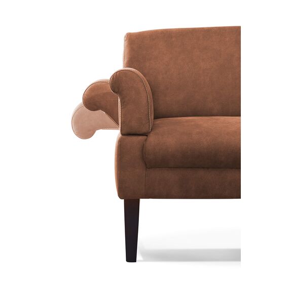 CAVADORE 3-Sitzer Küchensofa Malm, Sitzbank für Küche oder Esszimmer in Lederoptik, Inkl. Armteilverstellung, Federkern und moderner Kontrastnaht, 182 x 97 x 78, Mikrofaser: cognac