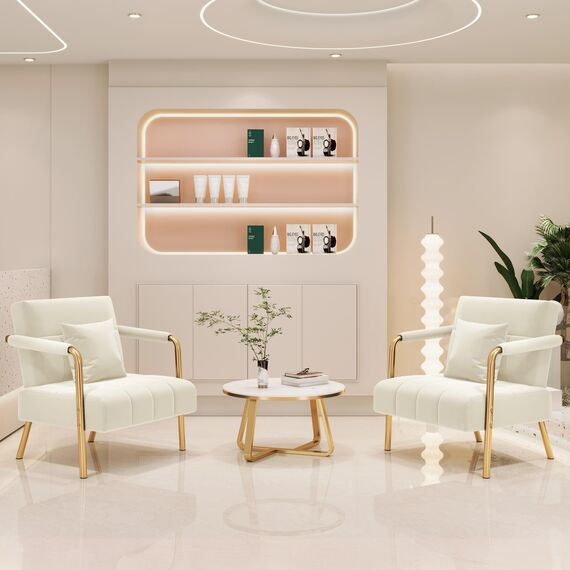 Yaheetech Polstersofa mit Armlehnen & Beine aus Metall Modernes Einzelsofa mit 2 Lendenkissen Loveseat für Wohnzimmer, Heimbüro Beige