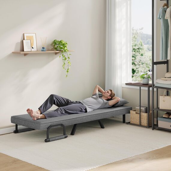 WOLTU Schlafsessel 3 in 1 mit bettfunktion, Gästebettfür, Schlafsofa mit Bettfunktion, Verstellbarer Rückenlehne, Wohnzimmer, Schlafzimmer, Balkon, Metallrahmen Leinen, 80 x 82 x 74 cm, Dunkelgrau