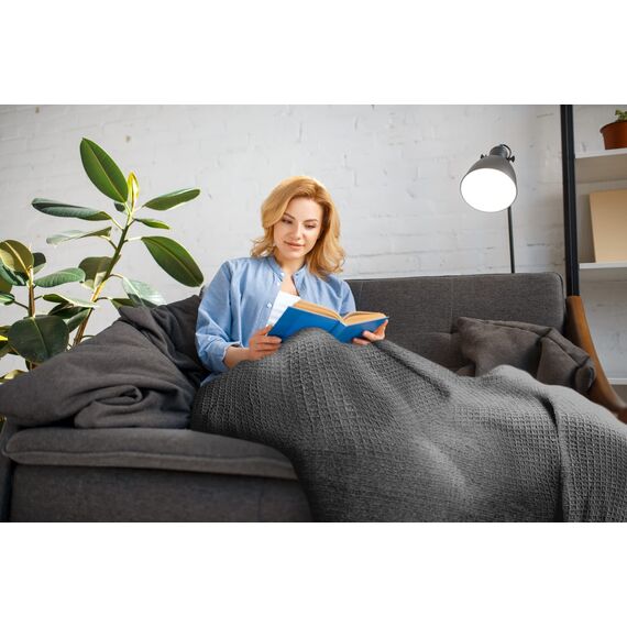 Emma Barclay Honeycomb Überwurf, recycelte Baumwolle, einfarbig, Waffelstruktur, für Stuhl, Sofa, Sofa, Überwurf, Decke, Anthrazit, 127 x 152 cm