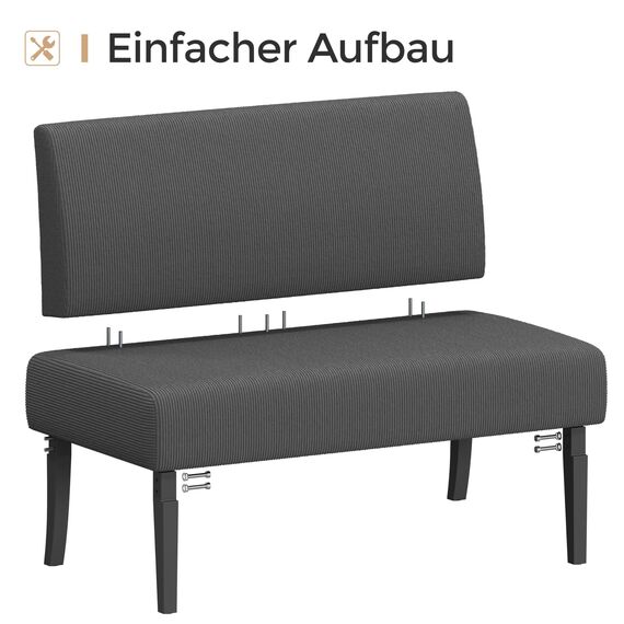 Yaheetech Küchensofa 2-sitzer Sitzbank Polstersofa aus Cordstoff Doppelsofa ohne Armlehnen Stoffsofa Loungesofa fürs Wohnzimmer/Eingangsbereich/Büro, Grau
