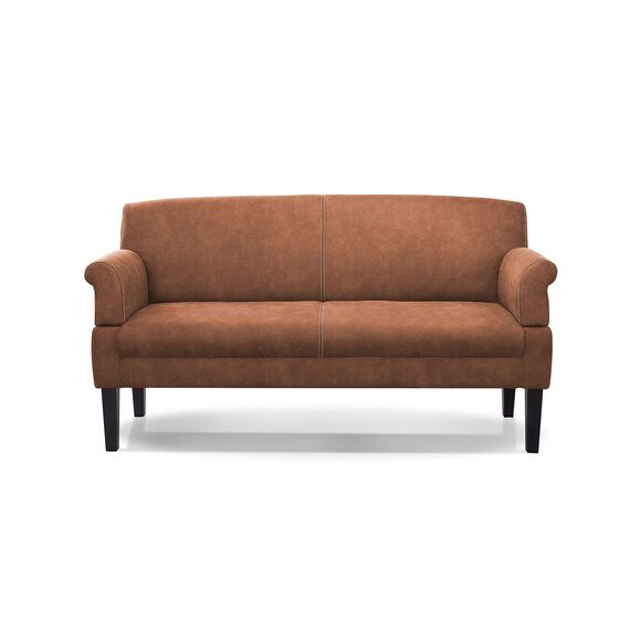 CAVADORE 3-Sitzer Küchensofa Malm, Sitzbank für Küche oder Esszimmer in Lederoptik, Inkl. Armteilverstellung, Federkern und moderner Kontrastnaht, 182 x 97 x 78, Mikrofaser: cognac