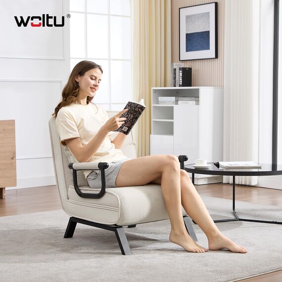 WOLTU Schlafsessel 3 in 1 mit bettfunktion, Gästebettfür, Schlafsofa mit Bettfunktion, Verstellbarer Rückenlehne, Wohnzimmer, Schlafzimmer, Balkon, Metallrahmen Leinen, 65 x 75 x 78cm, Beige