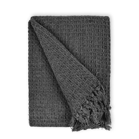 Emma Barclay Honeycomb Überwurf, recycelte Baumwolle, einfarbig, Waffelstruktur, für Stuhl, Sofa, Sofa, Überwurf, Decke, Anthrazit, 127 x 152 cm