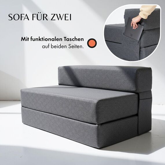 Schlafsofa 120 cm breit – Faltbare Schlafcouch und Gästematratze für 2, klappbares Sofa Bett – Extra dick 20cm und bequem H3 – Ideal für Gäste & Alltag – Test SEHR GUT Oeko-TEX Standard Klappmatratze