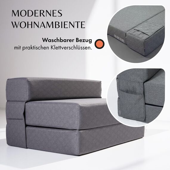 Schlafsofa 140 cm breit – Faltbare Schlafcouch und Gästematratze für 2, klappbares Sofa Bett – Extra dick 20cm und bequem H3 – Ideal für Gäste & Alltag – Test SEHR GUT Oeko-TEX Standard Klappmatratze