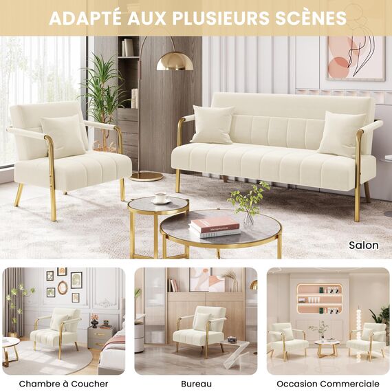 Yaheetech Polstersofa mit Armlehnen & Beine aus Metall Modernes Einzelsofa mit 2 Lendenkissen Loveseat für Wohnzimmer, Heimbüro Beige