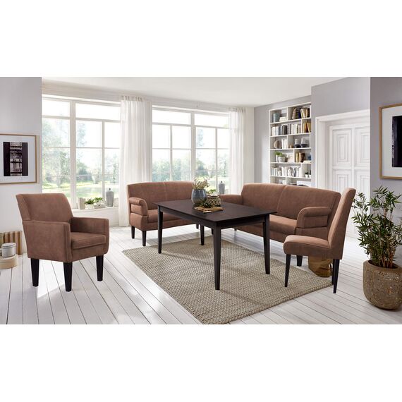 CAVADORE 2-Sitzer Küchensofa Malm, Sitzbank für Küche oder Esszimmer in Lederoptik, Inkl. Armteilverstellung, Federkern und moderner Kontrastnaht, 152 x 97 x 78, Mikrofaser: cognac