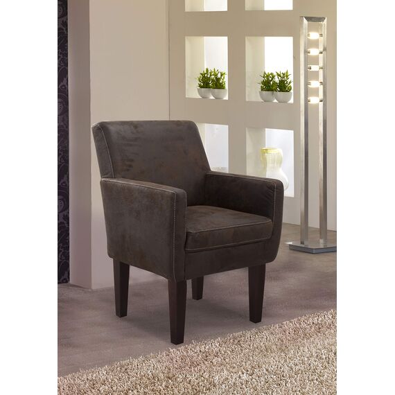 CAVADORE Diningsessel Malm / Polstersessel für Küche oder Esszimmer in Lederoptik / Mit Kontrastnaht / Passend zur Küchengarnitur Malm / 66 x 96 x 71 / Mikrofaser: braun