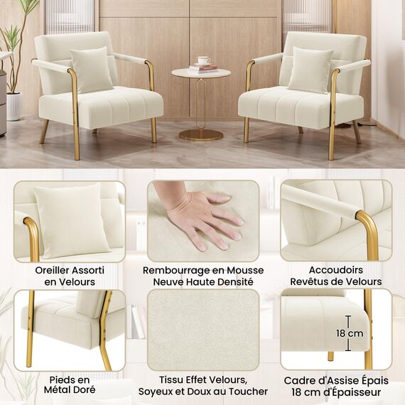 Yaheetech Polstersofa mit Armlehnen & Beine aus Metall Modernes Einzelsofa mit 2 Lendenkissen Loveseat für Wohnzimmer, Heimbüro Beige