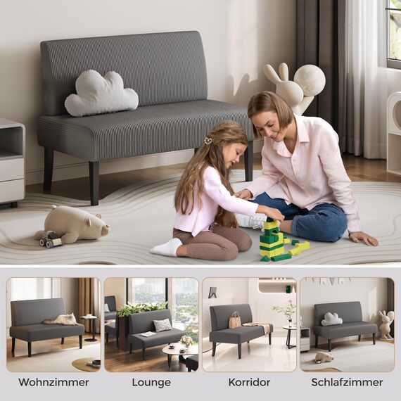 Yaheetech Küchensofa 2-sitzer Sitzbank Polstersofa aus Cordstoff Doppelsofa ohne Armlehnen Stoffsofa Loungesofa fürs Wohnzimmer/Eingangsbereich/Büro, Grau